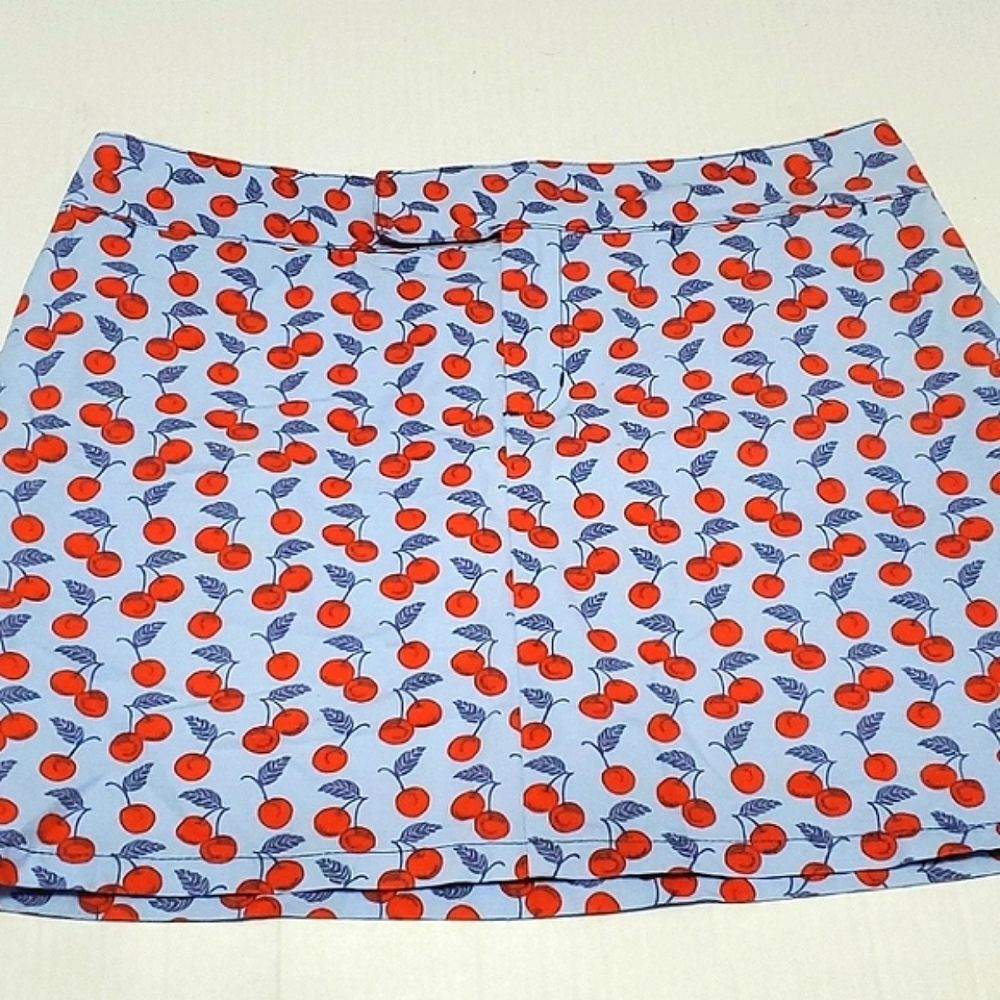 Y2K Retro Light Blue Cherry Fruity Print Cotton Summer Festival Mini Skirt 12